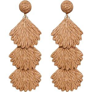 Fashion-Forward Raffia Shell Dangle Earrings - Perfect for Summer Festivities